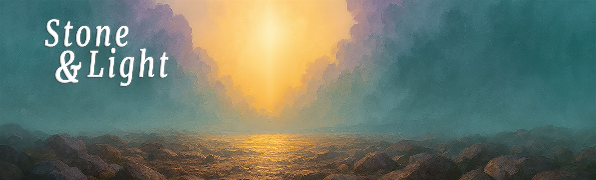 Luminous light over purple-blue clouds and stone